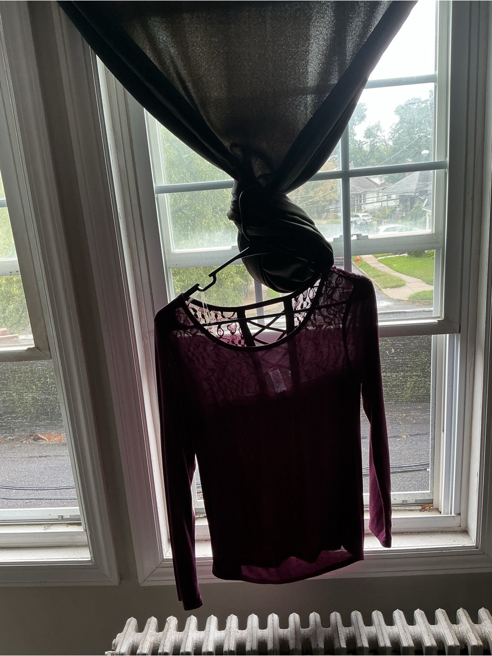 No Boundaries Plum Long-Sleeve Lace-Back Top